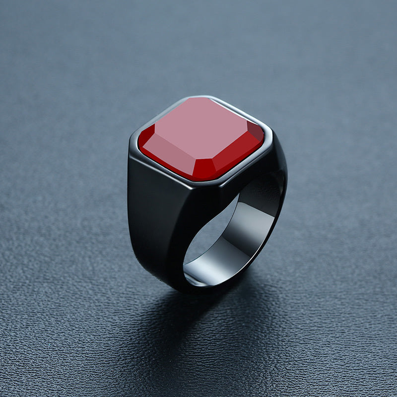 Glossy Black Gem Ring Simple Style