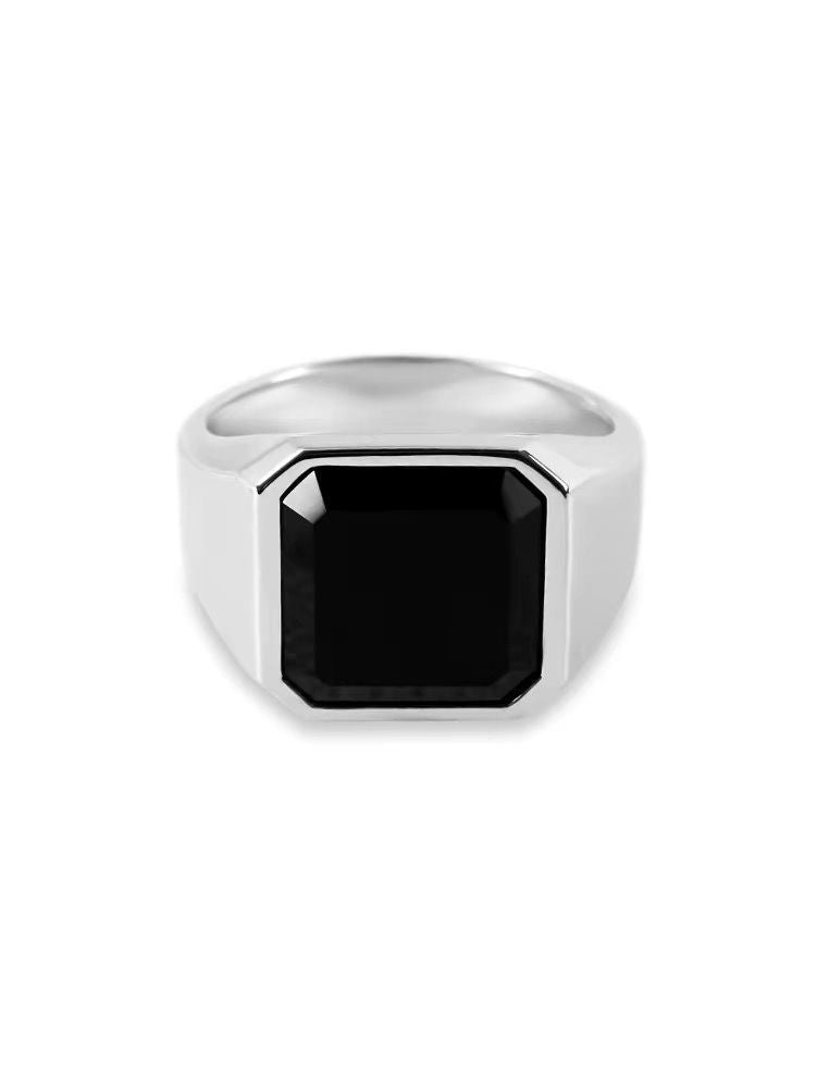 Glossy Black Gem Ring Simple Style
